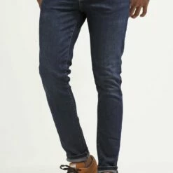 Pier One Hombre DISTRESSED DENIM SLIM FIT - Vaqueros Slim Fit - Dark Blue Denim