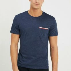 Pier One Camiseta Básica - Mottled Dark Blue, Hombre