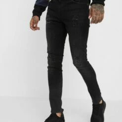 Pier One Vaqueros Pitillo - Black Denim, Hombre