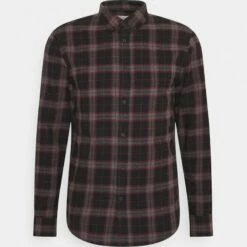 Pier One Hombre Camisa - Mottled Dark Grey / Bordeaux