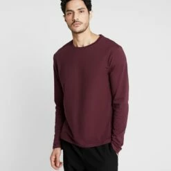 Pier One Hombre Camiseta De Manga Larga - Bordeaux