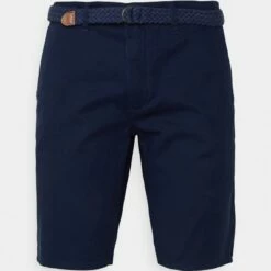 Pier One Hombre CHINOS WITH BELT - Shorts - Dark Blue