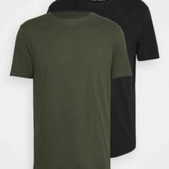 Pier One Hombre 2 PACK - Camiseta Básica - Black/khaki