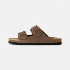Pier One Unisexo LEATHER UNISEX - Sandalias Planas - Stone