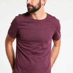 Pier One Hombre Camiseta Básica - Bordeaux Melange